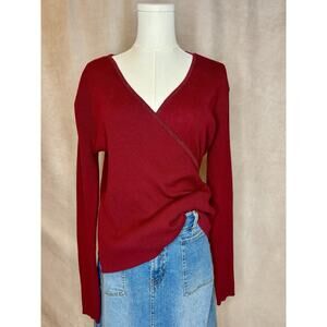 Daisy Fuentes Red Wrap Sweater XL Ribbed Cotton Blend Y2K Casual Glam